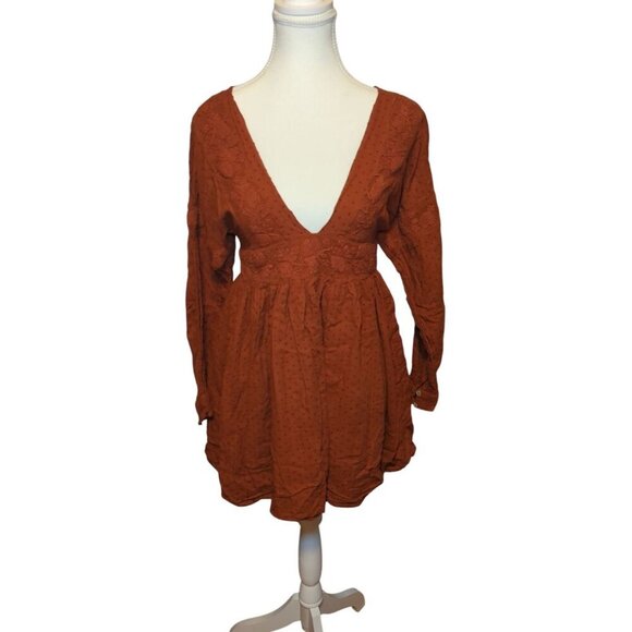 FREE PEOPLE Sugarpie Mini Dress Cinnamon XSMALL Orange Long Sleeve Summer/Fall - Picture 4 of 16